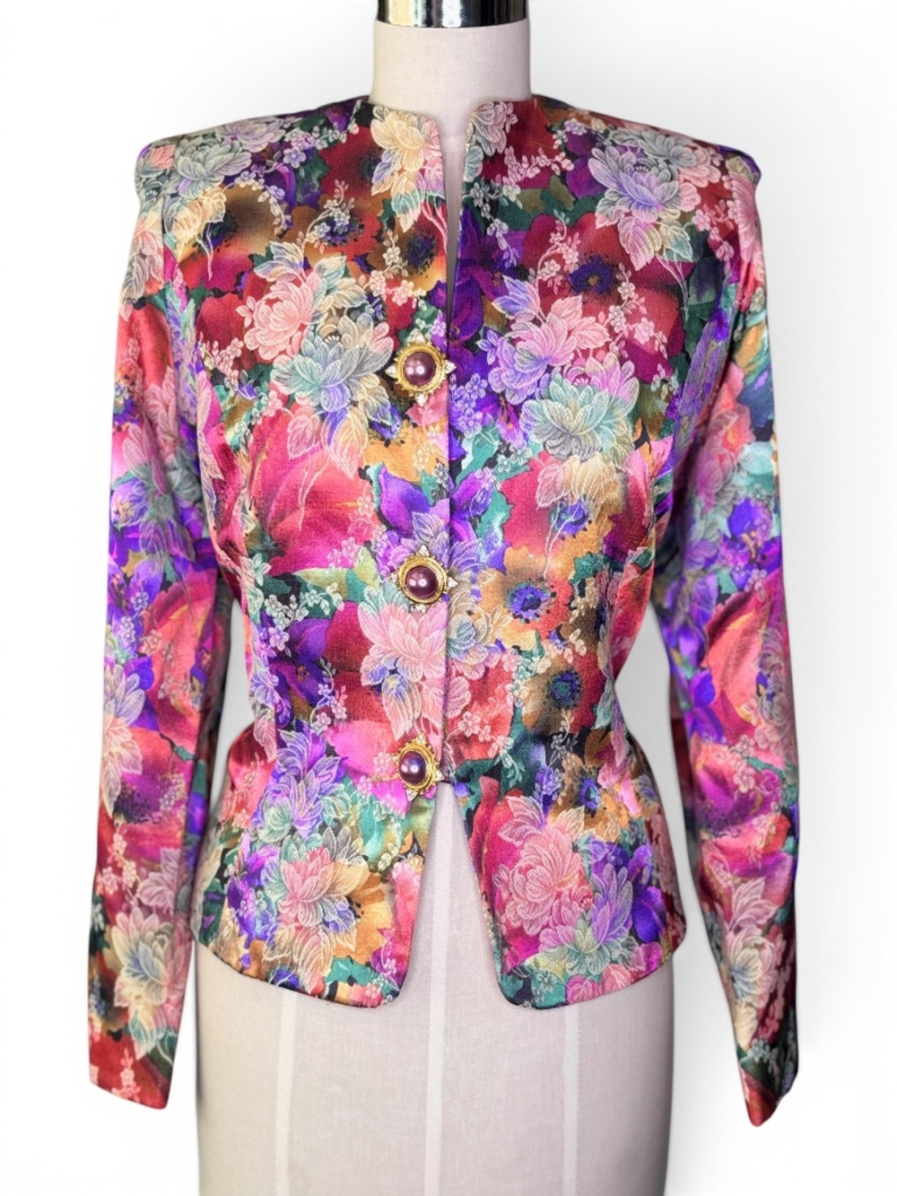 Vintage Ursula Floral Baroque Jacket with Statement Pearl Rhinestone Buttons‎ L - Picture 2 of 10